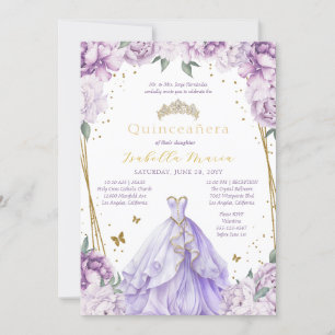 Invitation Tiara Floral Violet & Robe Quinceañera