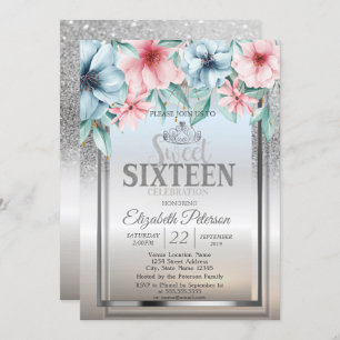 Invitation Tiara, Frame Argent Parties scintillant Bokeh Flor