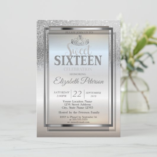 Invitation Tiara, Frame Argent Parties scintillant Bokeh Swee (Debout devant)