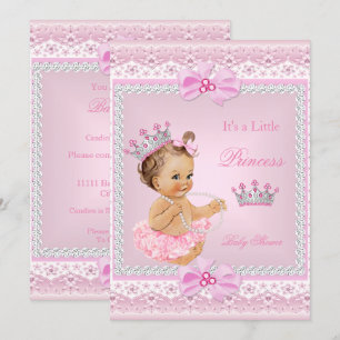 Invitation Tiara Girl Princess Baby shower Perles roses Brown