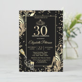 Invitation Tiara Glitter Heels Diamonds Swirls 30th Birthday (Debout devant)