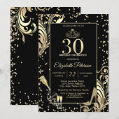 Invitation Tiara Glitter Heels Diamonds Swirls 30th Birthday (Devant / Derrière)