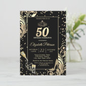 Invitation Tiara Glitter Heels Diamonds Swirls 50th Birthday (Debout devant)
