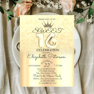Invitation Tiara, Gold Sweet 16 Parties scintillant Bokeh Omb