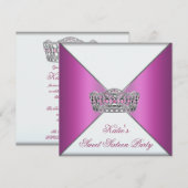 Invitation Tiara Hot rose Sweet sixteen (Devant / Derrière)