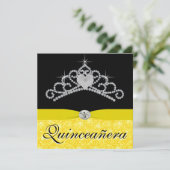 Invitation Tiara jaune noire Quinceanera (Debout devant)