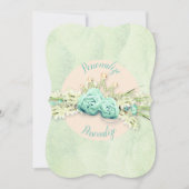 Invitation Tiara losange floral et crème menthe dentelle turq (Devant)