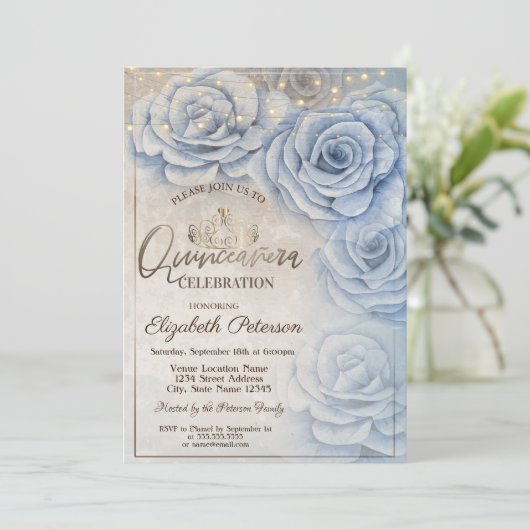 Invitation Tiara, Lumière à cordes Roses bleus Quinceañera (Debout devant)