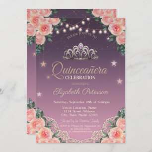 Invitation Tiara, Lumières à cordes, Dentelle, Quinceañera Ro