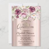 Invitation Tiara, Lumières à cordes, Fleurs roses Quinceañera (Devant)