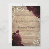 Invitation Tiara, Lumières, Bois Bourgogne Roses dentelle Qui (Devant)