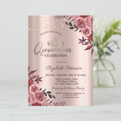 Invitation Tiara, Lumières Chic Bourgogne Roses Quinceañera (Debout devant)