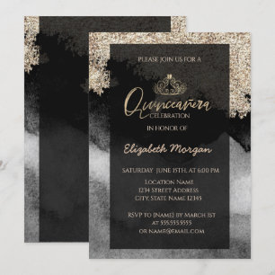 Invitation Tiara Moderne Élégant en Or, Marbre, Confettis