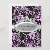 Invitation Tiara noir rose & Parties scintillant Quinceanera  (Devant)