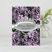 Invitation Tiara noir rose & Parties scintillant Quinceanera  (Debout devant)
