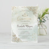 Invitation Tiara or, Diamants Aquarelle Vert Quinceañera (Debout devant)