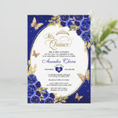 Invitation Tiara papillon bleu floral or pour mes Quinceañera (Debout devant)