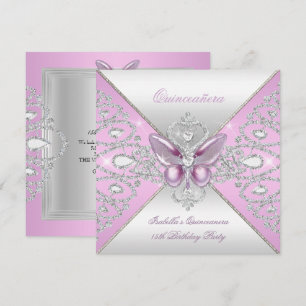 Invitation Tiara papillon rose Quinceanera 15ème parti