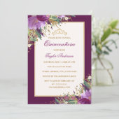 Invitation Tiara Parties scintillant Améthyste Floral Violet  (Debout devant)