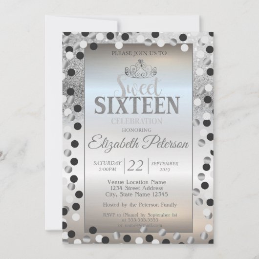 Invitation Tiara, Parties scintillant Argent Bokeh Dots Sweet (Devant)
