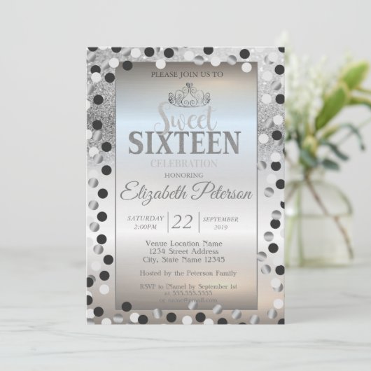 Invitation Tiara, Parties scintillant Argent Bokeh Dots Sweet (Debout devant)