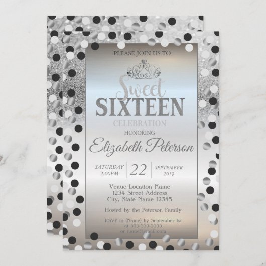Invitation Tiara, Parties scintillant Argent Bokeh Dots Sweet (Devant / Derrière)