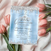 Invitation Tiara, Parties scintillant d'argent gouttes Blue Q