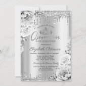 Invitation Tiara, Parties scintillant d'argent gouttes Fleurs (Devant)
