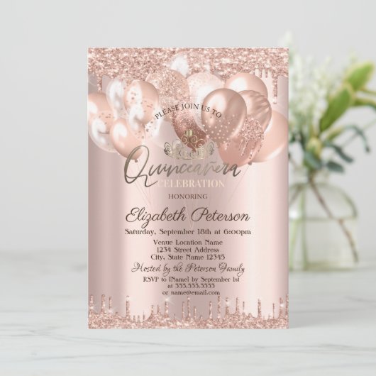 Invitation Tiara, Parties scintillant Rose d'or gouttes Ballo (Debout devant)