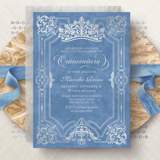 Invitation Tiara Princess Blue Fairytale Photo Quinceanera