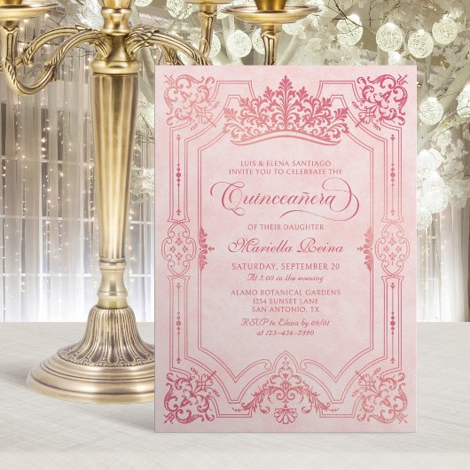 Invitation Tiara Princess Pink Fairytale Photo Quinceanera