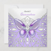 Invitation Tiara Quinceanera 15e Diamants Papillon pourpre (Devant)