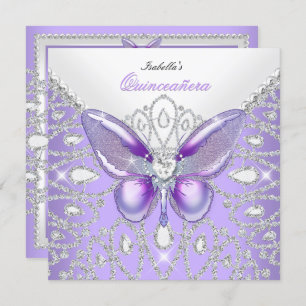 Invitation Tiara Quinceanera 15e Diamants Papillon pourpre