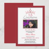 Invitation Tiara Quinceanera à bijoux roses (rouge (Devant / Derrière)