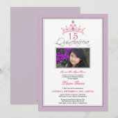 Invitation Tiara Quinceanera à bijoux roses (viole (Devant / Derrière)