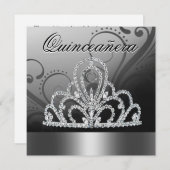 Invitation Tiara Quinceanera (argent) (Devant / Derrière)