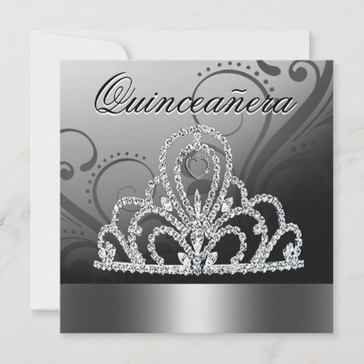 Invitation Tiara Quinceanera (argent) (Devant)