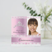 Invitation Tiara Quinceanera blanche rose 15 Anniversaire (Debout devant)
