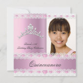 Invitation Tiara Quinceanera blanche rose 15 Anniversaire (Devant)