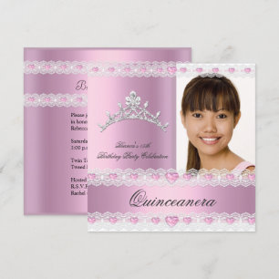 Invitation Tiara Quinceanera blanche rose 15 Anniversaire