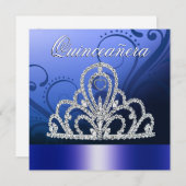 Invitation Tiara Quinceanera (bleu indigo) (Devant / Derrière)