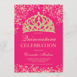 Invitation tiara Quinceañera, couronne rose de la parties sci