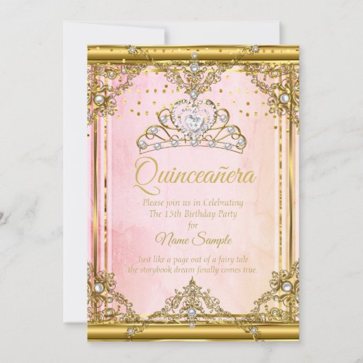 Invitation Tiara Quinceanera en or rose blanc Pear (Devant)