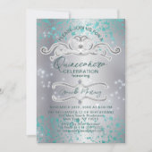 Invitation Tiara Quinceañera Turquoise en argent (Devant)
