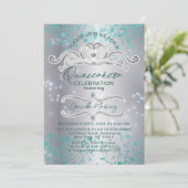 Invitation Tiara Quinceañera Turquoise en argent (Debout devant)