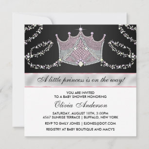 Invitation Tiara Rose Black Baby Girl Princess Baby shower