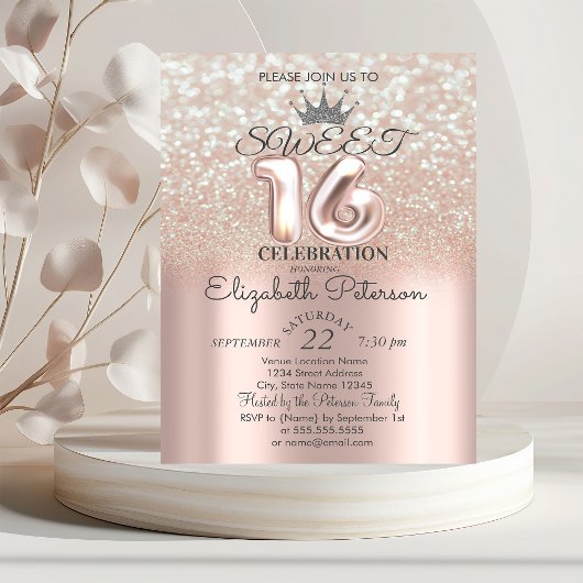 Invitation Tiara, Rose Gold Sweet 16 Parties scintillant Boke