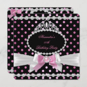 Invitation Tiara Rose noir Pois fête d'anniversaire (Devant / Derrière)