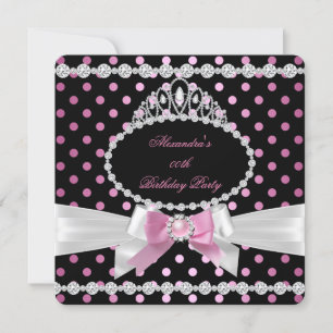 Invitation Tiara Rose noir Pois fête d'anniversaire