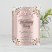 Invitation Tiara Stars Fleurs Rose Gold Anniversaire (Debout devant)
